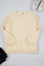 Trendyol Curve Beige Oversize/Relaxed Fit Basic Crew Neck Thick/Knitted Sweatshirt with fleece inside