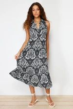 Trendyol Black Ethnic Maxi Polo Collar Patterned Maxi Knitted Dress