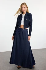 Trendyol Navy Blue High Waist Maxi Denim Skirt