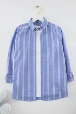 Trendyol Blue Slim Fit Button Down Collar Pinstripe Shirt