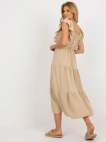 Dark beige midi dress with ruffle