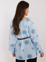 Light blue openwork blouse with puff sleeves