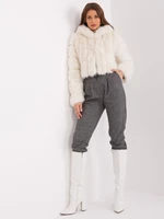 Ecru fur jacket with hook and eye closure