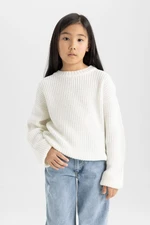 DEFACTO Girl's Ecru Standard Fit Crew Neck Basic Plain Knitwear Sweater