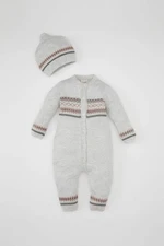 DEFACTO Baby Boy Newborn Long Sleeve Jumpsuit Beanie 2-Piece Set