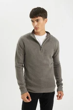 DEFACTO Standard Fit Regular Cut Bato Collar Zippered Basic Plain Knitwear Sweater