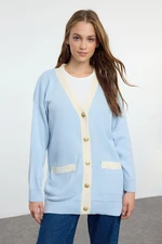 Trendyol Light Blue Color Block Knitwear Cardigan