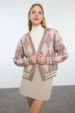 Trendyol Mink Soft Textured Diamond Patterned Knitwear Cardigan