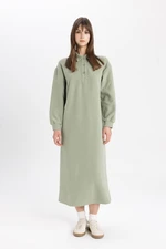 DEFACTO Regular Fit Buttoned Shirt Collar Basic Plain Long Sleeve Thessaloniki Fabric Knit Dress B7260ax24sp