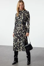 Trendyol Black Abstract Patterned A-Line Cowl Neck Woven Dress