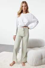 Trendyol Mint 100% Cotton Striped Knitted Pajama Bottoms