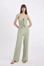 DEFACTO Wide Leg Elastic Waist Basic Plain Crepe Trousers