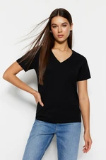 Trendyol Black 100% Cotton Basic V-Neck Knitted T-Shirt