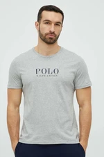 Bavlněné pyžamové tričko Polo Ralph Lauren šedá barva, s potiskem, 714899613