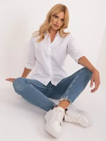 White button-down shirt with 3/4 sleeves