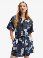 Women's Navy Blue Patterned Jumpsuit Desigual Napoles - Women