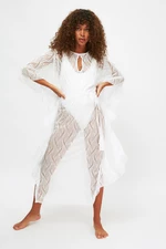 Trendyol White Lace Detailed Beach Dress with Belted Waist