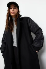 Trendyol Black Sleeve Fabric detailed Lined Long Coat