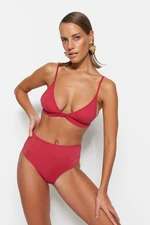 Trendyol Claret Red háromszög magas derékú kétrészes bikini szett