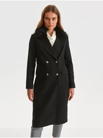 Black coat with faux fur collar TOP SECRET - Women