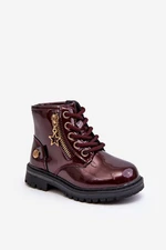 Girls' patent leather boots with zipper, warm burgundy Felori