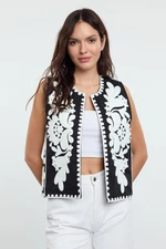 Trendyol Black Patterned Embroidered Crop Woven Vest