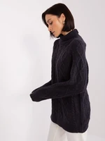 Black loose sweater with cables