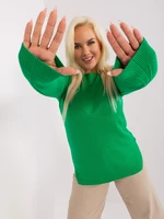 Plus Size Green Round Neck Sweater