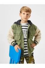 Koton Hooded Jacket with Plush and Zipper Detail, Cargo Pocket, Cuffs and Elastic Waist