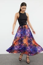 Trendyol Multicolored Pleated Printed Elastic Knitted Skirt