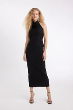 DEFACTO Fitted/body-fitting Halter Neck Rose Detail Long/maxi Length Woven Dress