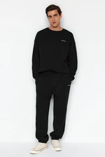 Trendyol Black Oversize/Wide Cut Text Printed Warm Sweatshirt Tracksuit