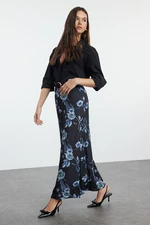 Trendyol Black Floral Printed A Line/Bell Cut Flexible Maxi Skirt