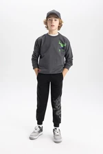 DEFACTO Boy's Dragon Printed Waist Tie Elastic Leg Pocket Thick Jogger Sweatpants