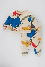 DEFACTO Baby Boy Animal Patterned Sweatshirt Tracksuit Bottom 2-Piece Set