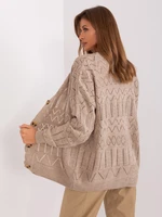 Dark beige openwork cardigan with wool