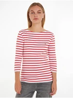 White and Red Ladies Striped Long Sleeve T-Shirt Tommy Hilfiger - Women