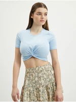 Light blue womens cropped T-shirt with knot Noisy May Twiggi - Women