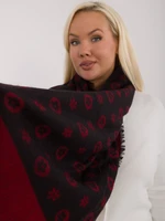 Black and burgundy large women's scarf with patterns