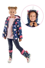 Denokids Unicorn Girl's Water Repellent Hooded Navy Blue Coat