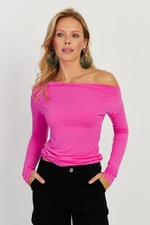 Cool & Sexy Women's Fuchsia Boat Neck Blouse