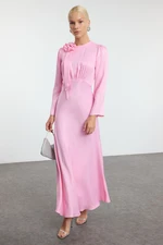 Trendyol Pink Rose Detailed Special Day Woven Satin Evening Dress