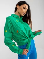 Green oversized button-down shirt with embroidery