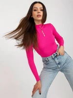 Dark pink ribbed women's turtleneck blouse