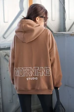 Madmext Mad Girls Brown Printed Oversized Sweatshirt