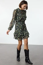 Trendyol Yellow Floral Chiffon Lined Woven Winter Dress