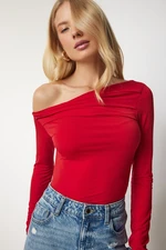 Happiness İstanbul Women's Red Flowy Collar Gathered Detailed Blouse