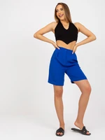 Elegant long cobalt shorts with a high waist