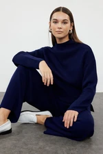 Trendyol Navy Blue Stand Collar Knitwear Top-Bottom Set