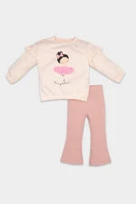 DEFACTO Baby Girl Ballerina Printed Cotton Sweatshirt Ribbed Camisole Tights Bottom Top Set